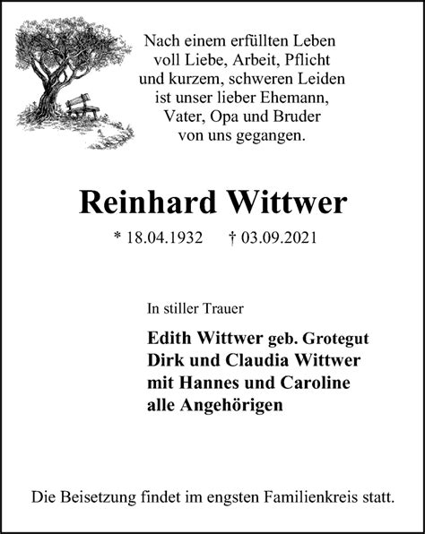 Traueranzeigen Von Reinhard Wittwer Trauer In Nrw De