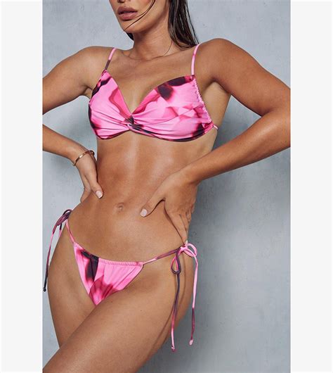 Buy Misspap Abstract Printed Twist Front Bikini Set In Pink Thstreet