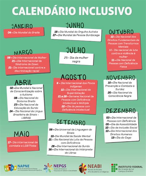 Calendário Inclusivo atualização de meio de ano Instituto