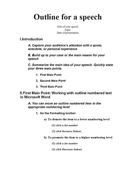 Speech Outline Free Report Templates