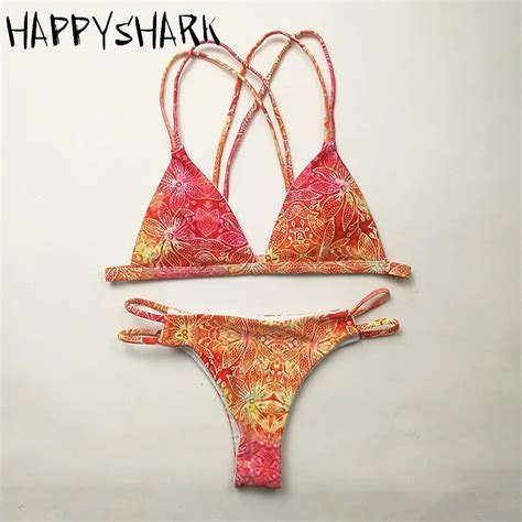 Happyshark 2018 New Brazilian Bikinis Set Women Bandage Straps Trikini