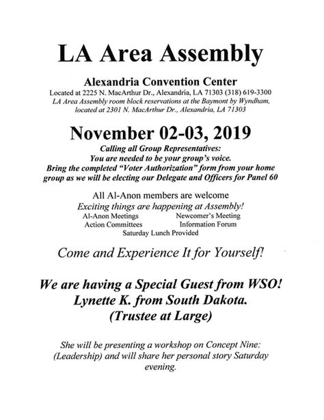 2019 November Area Assembly Flyer