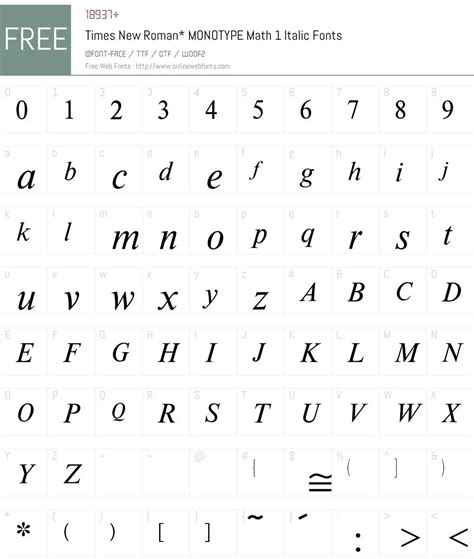 Times New Roman Monotype Math 1 Italic 001000 Fonts Free Download