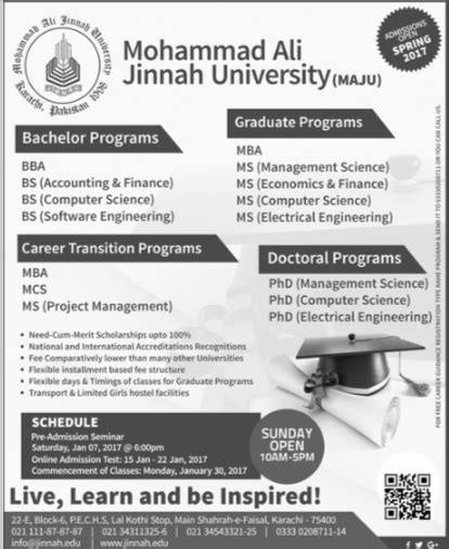 Admission Open In Muhammad Ali Jinnah University Karachi 19 Dec 2016