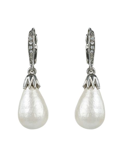 Silver Pave Pearl Drop Earrings Oscar De La Renta