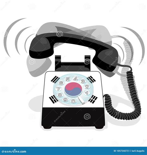 Ringing Black Stationary Phone With Rotary Dial And With Flag Of South