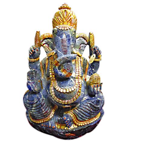 Vedka Indian Sodalite Good Luck Sculpture Ganesh Gemstone Ganesha