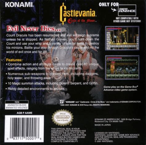 Castlevania Circle Of The Moon Boxarts For Nintendo Gameboy Advance