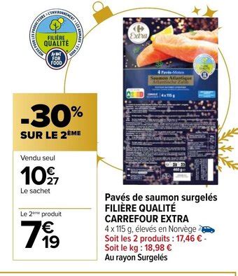 Promo Pavés de Saumon Surgelés Filiere Qualité Carrefour Extra chez