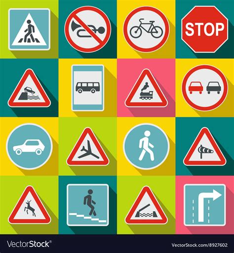 Road Sign Set Icons Flat Style Royalty Free Vector Image