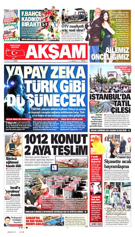 Akşam Gazetesi Akşam Manşet Oku Haberler 12 Nisan 2024