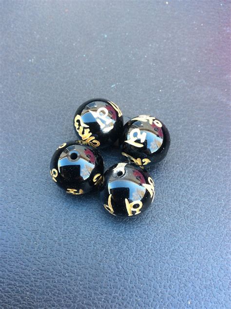 Black Buddhist prayer bead with mantra - 4 Piece - BeadHoliday