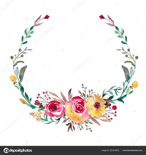 Floral Wreath Watercolor Frame Hand Painted Flower Illustration