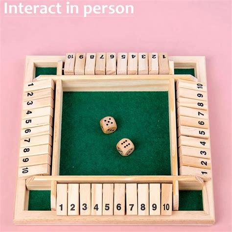 Four Sided 10 Numbers Shut The Box Board Game Wooden Flaps Dice Set