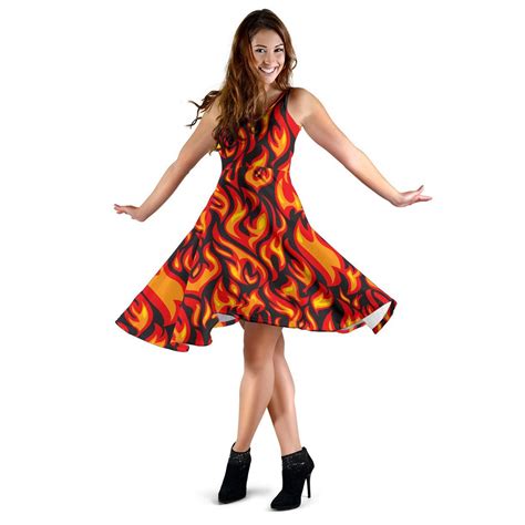 Flame Fire Print Pattern Sleeveless Dress Jtamigocom