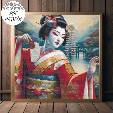 Japanese Geisha Cross Stitch Pattern Pdf Pattern Embroidery Diy