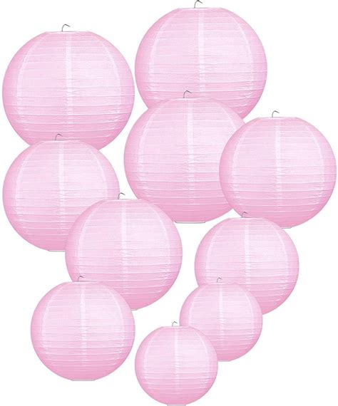 Naler 10 Pcs Pink Paper Lanterns Round Hanging Lanterns for Wedding ...