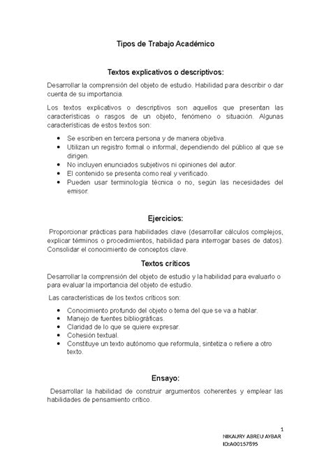 Abreu Aybar Nikaury Unidad Actividad Tipos De Trabajos