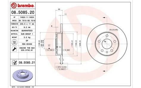 2x BREMBO Bremsscheiben hinten Voll 240mm für ALFA ROMEO SPIDER 08 5085