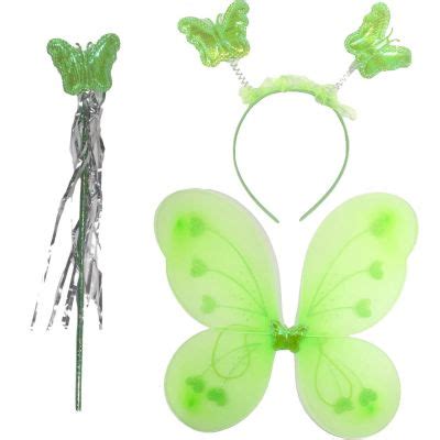 Set Mariposa Alas Varita Diadema Disfraz Halloween VERDE GENERICO