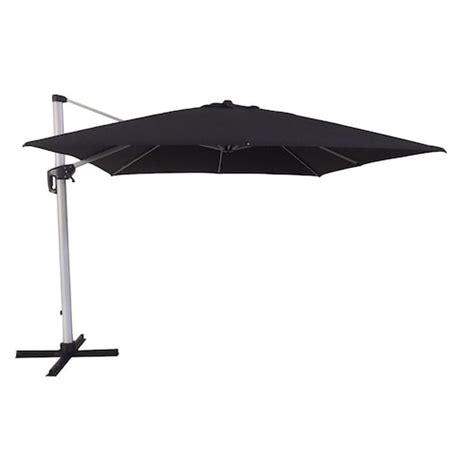 Hampton Bay 10 Ft Aluminum Offset Led Solar Square Patio Umbrella With X Base In Graphite The