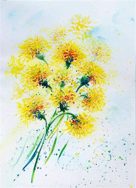 Yellow Dandelions Original Painting Watercolor Painting Yellow