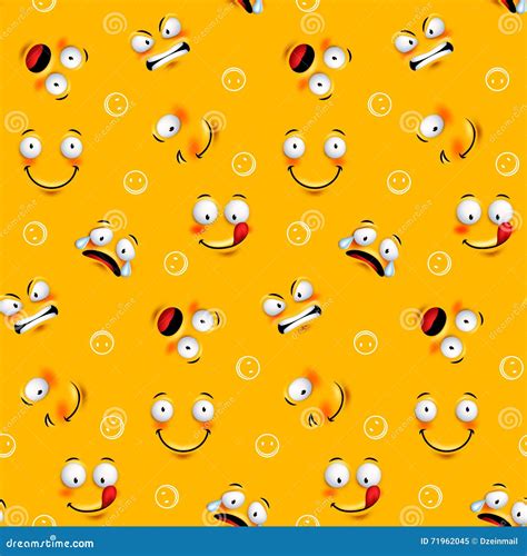 Smiley Face Seamless Pattern With Funny Facial Expressions Stock Vector