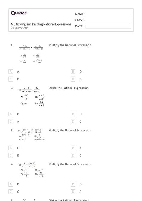 50 Rational Expressions Worksheets For 9th Year On Quizizz Free