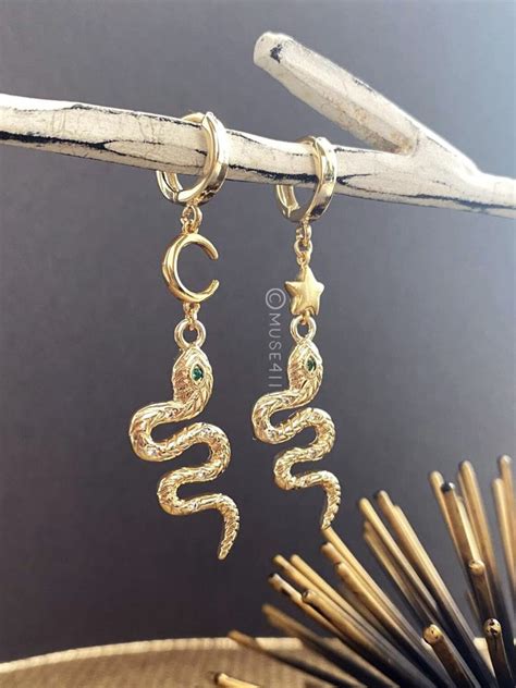 Serpent Earrings Gold Snake Earrings Serpent Huggie Snake Etsy