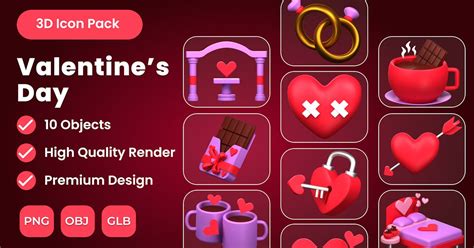 Valentine S Day 3d Icon Pack Objects Ft Cute And Romantic Envato Elements