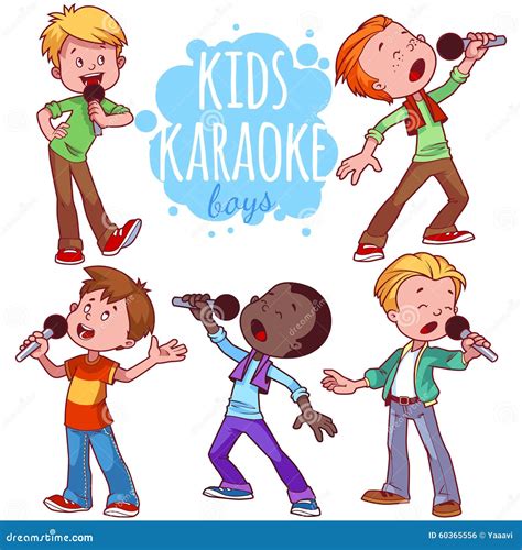 Cartoon Children Sing With A Microphone. Stock Vector - Image: 60365556