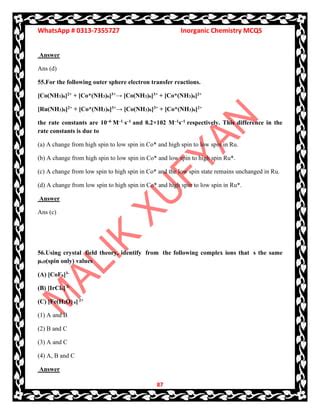 Inorganic Chemistry - Topic Wise Multiple Choice By Malik Xufyan | PDF