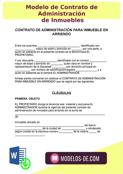 Modelo De Contrato De Administración De Inmuebles Contrato De