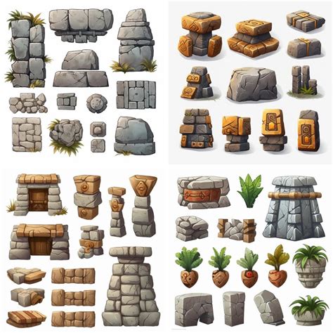 Premium Vector | Set stone design rock vector nature collection drawing ...