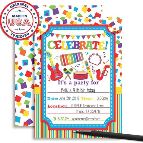 Celebrate Musical Instruments Birthday Party Invitations – Amanda Creation