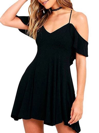 Wmns Dropped Sleeve Formal Skater Dress Black