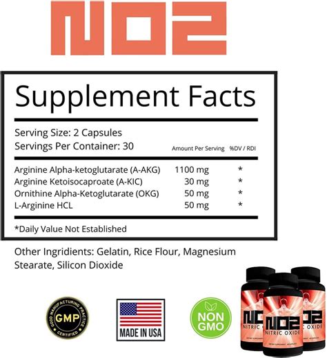 NO2 Nitric Oxide Supplement with L-Arginine, A-AKG, A-AKIC, and OKG for ...