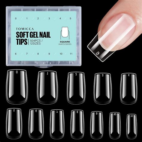 Amazon TOMICCA Short Square Nail Tips 504Pcs Full Cover Clear