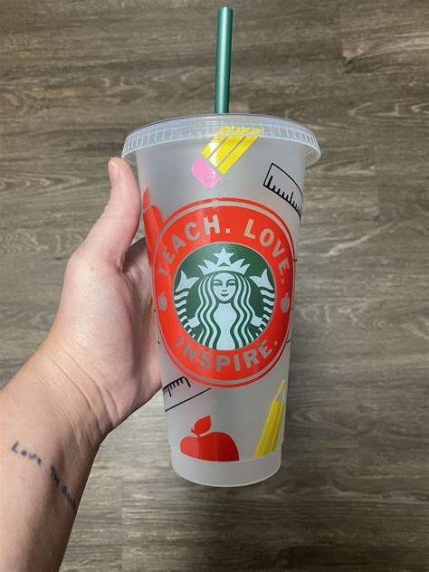 Teacher Starbucks Reusable 24 Oz Cold Cup One Of Kind T Teach