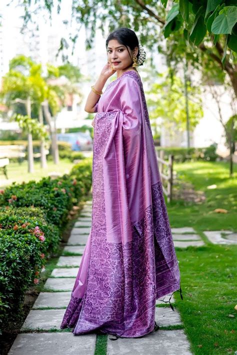 Saree In Purple Raw Silk With Weaving Sr