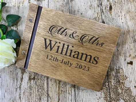 Personalised Wedding Guest Book Wooden Dark Oak Scrapbook Etsy