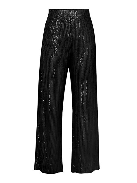 Women High Waist Sequin Pants Wide Legs Glitters Trousers Loose Straight Leg Sparkle Pants