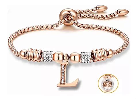 Pulseiras Iniciais Femininas Pulseira De Letras Ouro Rosa 18k Cor L