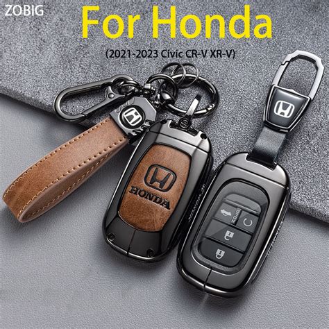 ZOBIG Leather Key Fob Cover For Honda Car Key Case Shell With Keychain