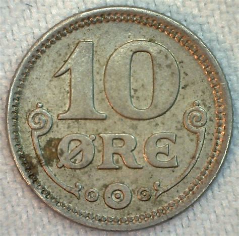 1921 Denmark Copper Nickel 10 Ore Coin XF Extra Fine Christian X Ruler