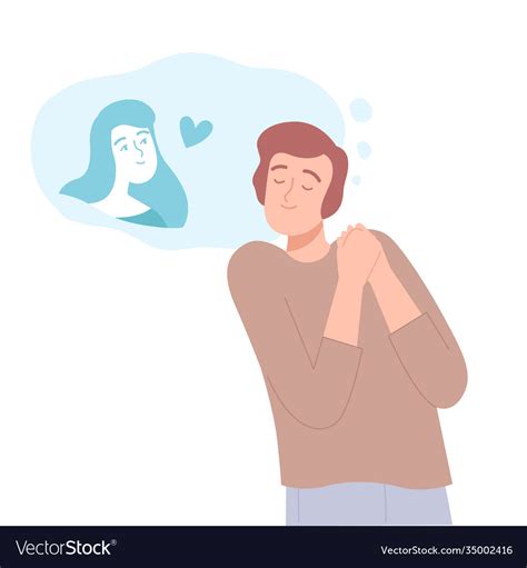 Young Man Dreaming About Love People Imagination Vector Image