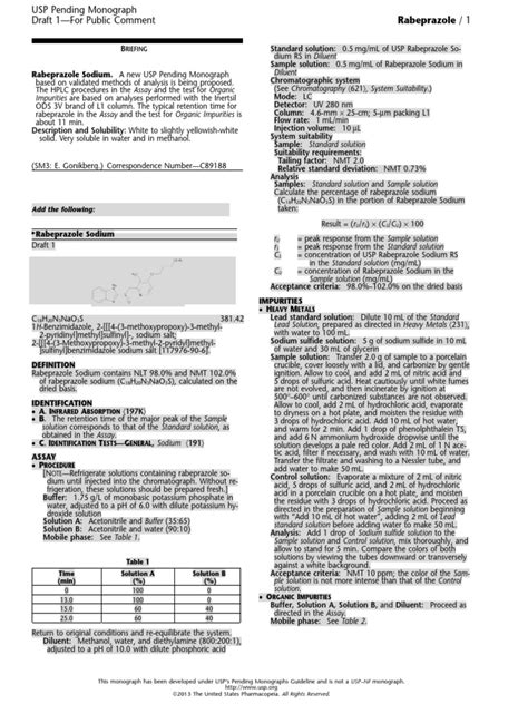 Rabeprazole Usp Monograph Pdf Pdf Chromatography Chemical Elements