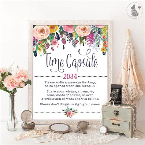 Card Message For St Birthday Time Capsule Floral Baby Shower Table