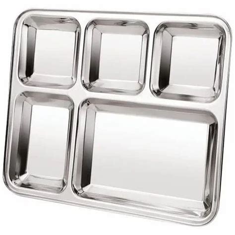 Silver Plain Stainless Steel Compartment Plate For Hotel At Rs