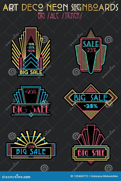 Art Deco Style Sale Neon Stickers Set Stock Illustration - Illustration ...